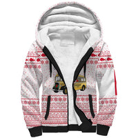 Malta Christmas Sherpa Hoodie with Santa Driving Vintage Bus Malta Flag and Red White Festive Pattern Design - Wonder Print Shop