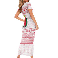 Malta Christmas Short Sleeve Bodycon Dress with Santa Driving Vintage Bus Malta Flag and Red White Festive Pattern Design - Wonder Print Shop