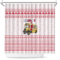 Malta Christmas Shower Curtain with Santa Driving Vintage Bus Malta Flag and Red White Festive Pattern Design - Wonder Print Shop