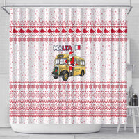 Malta Christmas Shower Curtain with Santa Driving Vintage Bus Malta Flag and Red White Festive Pattern Design - Wonder Print Shop