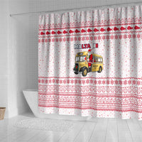 Malta Christmas Shower Curtain with Santa Driving Vintage Bus Malta Flag and Red White Festive Pattern Design - Wonder Print Shop