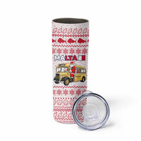 Malta Christmas Skinny Tumbler with Santa Driving Vintage Bus Malta Flag and Red White Festive Pattern Design - Wonder Print Shop