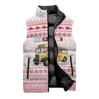 Malta Christmas Sleeveless Puffer Jacket with Santa Driving Vintage Bus Malta Flag and Red White Festive Pattern Design - Wonder Print Shop