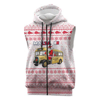 Malta Christmas Sleeveless Zip Hoodie with Santa Driving Vintage Bus Malta Flag and Red White Festive Pattern Design - Wonder Print Shop
