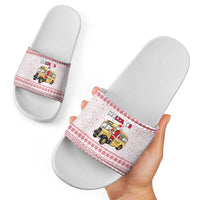 Malta Christmas Slide Sandals with Santa Driving Vintage Bus Malta Flag and Red White Festive Pattern Design - Wonder Print Shop