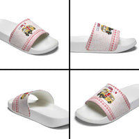 Malta Christmas Slide Sandals with Santa Driving Vintage Bus Malta Flag and Red White Festive Pattern Design - Wonder Print Shop