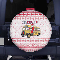 Malta Christmas Spare Tire Cover with Santa Driving Vintage Bus Malta Flag and Red White Festive Pattern Design - Wonder Print Shop