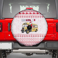Malta Christmas Spare Tire Cover with Santa Driving Vintage Bus Malta Flag and Red White Festive Pattern Design - Wonder Print Shop