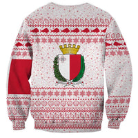 Malta Christmas Sweatshirt with Santa Driving Vintage Bus Malta Flag and Red White Festive Pattern Design - Wonder Print Shop