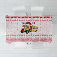 Malta Christmas Tablecloth with Santa Driving Vintage Bus Malta Flag and Red White Festive Pattern Design - Wonder Print Shop