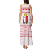 Malta Christmas Tank Maxi Dress with Santa Driving Vintage Bus Malta Flag and Red White Festive Pattern Design - Wonder Print Shop