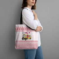 Malta Christmas Tote Bag with Santa Driving Vintage Bus Malta Flag and Red White Festive Pattern Design - Wonder Print Shop