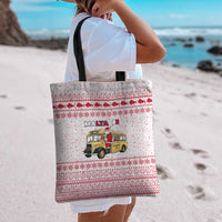 Malta Christmas Tote Bag with Santa Driving Vintage Bus Malta Flag and Red White Festive Pattern Design - Wonder Print Shop