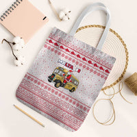 Malta Christmas Tote Bag with Santa Driving Vintage Bus Malta Flag and Red White Festive Pattern Design - Wonder Print Shop