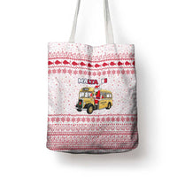 Malta Christmas Tote Bag with Santa Driving Vintage Bus Malta Flag and Red White Festive Pattern Design - Wonder Print Shop
