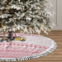Malta Christmas Tree Skirt with Santa Driving Vintage Bus Malta Flag and Red White Festive Pattern Design - Wonder Print Shop