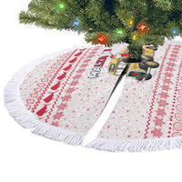 Malta Christmas Tree Skirt with Santa Driving Vintage Bus Malta Flag and Red White Festive Pattern Design - Wonder Print Shop