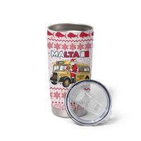 Malta Christmas Tumbler Cup with Santa Driving Vintage Bus Malta Flag and Red White Festive Pattern Design - Wonder Print Shop