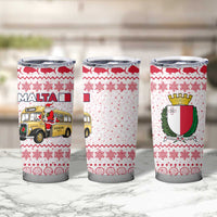 Malta Christmas Tumbler Cup with Santa Driving Vintage Bus Malta Flag and Red White Festive Pattern Design - Wonder Print Shop