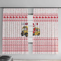 Malta Christmas Window Curtain with Santa Driving Vintage Bus Malta Flag and Red White Festive Pattern Design - Wonder Print Shop