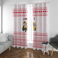 Malta Christmas Window Curtain with Santa Driving Vintage Bus Malta Flag and Red White Festive Pattern Design - Wonder Print Shop