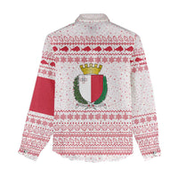 Malta Christmas Women Casual Shirt with Santa Driving Vintage Bus Malta Flag and Red White Festive Pattern Design - Wonder Print Shop