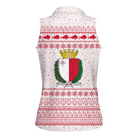 Malta Christmas Women Sleeveless Polo Shirt with Santa Driving Vintage Bus Malta Flag and Red White Festive Pattern Design - Wonder Print Shop