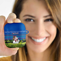 Faroe Islands Christmas AirPods Case with Santa Riding Sheep Grass Roof Houses and Blue Nordic Pattern Design - Wonder Print Shop