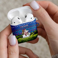 Faroe Islands Christmas AirPods Case with Santa Riding Sheep Grass Roof Houses and Blue Nordic Pattern Design - Wonder Print Shop