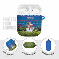 Faroe Islands Christmas AirPods Case with Santa Riding Sheep Grass Roof Houses and Blue Nordic Pattern Design - Wonder Print Shop
