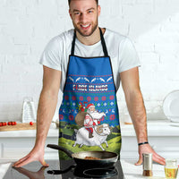 Faroe Islands Christmas Apron with Santa Riding Sheep Grass Roof Houses and Blue Nordic Pattern Design - Wonder Print Shop