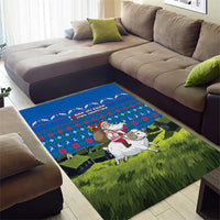 Faroe Islands Christmas Area Rug with Santa Riding Sheep Grass Roof Houses and Blue Nordic Pattern Design - Wonder Print Shop