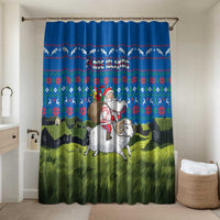 Faroe Islands Christmas Bathroom Set with Santa Riding Sheep Grass Roof Houses and Blue Nordic Pattern Design - Wonder Print Shop