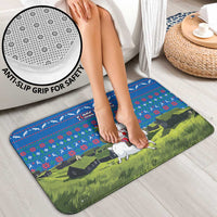 Faroe Islands Christmas Bathroom Set with Santa Riding Sheep Grass Roof Houses and Blue Nordic Pattern Design - Wonder Print Shop