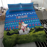 Faroe Islands Christmas Bedding Set with Santa Riding Sheep Grass Roof Houses and Blue Nordic Pattern Design - Wonder Print Shop