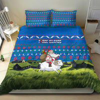 Faroe Islands Christmas Bedding Set with Santa Riding Sheep Grass Roof Houses and Blue Nordic Pattern Design - Wonder Print Shop