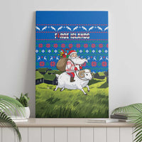 Faroe Islands Christmas Canvas Wall Art with Santa Riding Sheep Grass Roof Houses and Blue Nordic Pattern Design - Wonder Print Shop