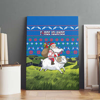Faroe Islands Christmas Canvas Wall Art with Santa Riding Sheep Grass Roof Houses and Blue Nordic Pattern Design - Wonder Print Shop