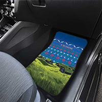 Faroe Islands Christmas Car Mats with Santa Riding Sheep Grass Roof Houses and Blue Nordic Pattern Design - Wonder Print Shop
