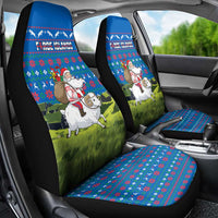 Faroe Islands Christmas Car Seat Cover with Santa Riding Sheep Grass Roof Houses and Blue Nordic Pattern Design - Wonder Print Shop
