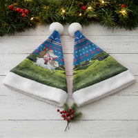 Faroe Islands Christmas Santa Hat with Santa Riding Sheep Grass Roof Houses and Blue Nordic Pattern Design - Wonder Print Shop