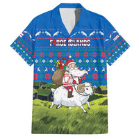 Faroe Islands Christmas Family Matching Long Sleeve Bodycon Dress and Hawaiian Shirt with Santa Riding Sheep Grass Roof Houses and Blue Nordic Pattern Design - Wonder Print Shop