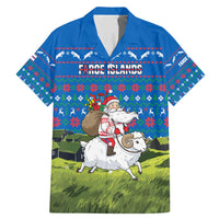 Faroe Islands Christmas Family Matching Mermaid Dress and Hawaiian Shirt with Santa Riding Sheep Grass Roof Houses and Blue Nordic Pattern Design - Wonder Print Shop