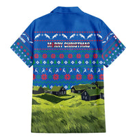 Faroe Islands Christmas Family Matching Mermaid Dress and Hawaiian Shirt with Santa Riding Sheep Grass Roof Houses and Blue Nordic Pattern Design - Wonder Print Shop
