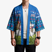Faroe Islands Christmas Kimono with Santa Riding Sheep Grass Roof Houses and Blue Nordic Pattern Design - Wonder Print Shop