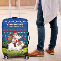 Faroe Islands Christmas Luggage Cover with Santa Riding Sheep Grass Roof Houses and Blue Nordic Pattern Design - Wonder Print Shop
