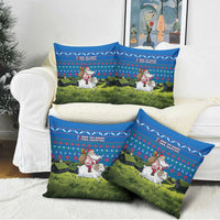 Faroe Islands Christmas Pillow Cover with Santa Riding Sheep Grass Roof Houses and Blue Nordic Pattern Design - Wonder Print Shop