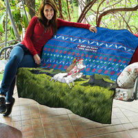 Faroe Islands Christmas Quilt with Santa Riding Sheep Grass Roof Houses and Blue Nordic Pattern Design - Wonder Print Shop