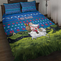 Faroe Islands Christmas Quilt Bed Set with Santa Riding Sheep Grass Roof Houses and Blue Nordic Pattern Design - Wonder Print Shop