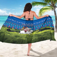 Faroe Islands Christmas Sarong with Santa Riding Sheep Grass Roof Houses and Blue Nordic Pattern Design - Wonder Print Shop